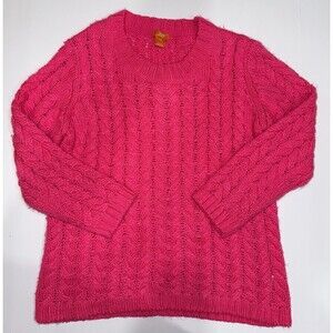 Joe Fresh Women’s Hot Pink Chunky Cable Knit Sweater Long Sleeves, SZ L Barbie